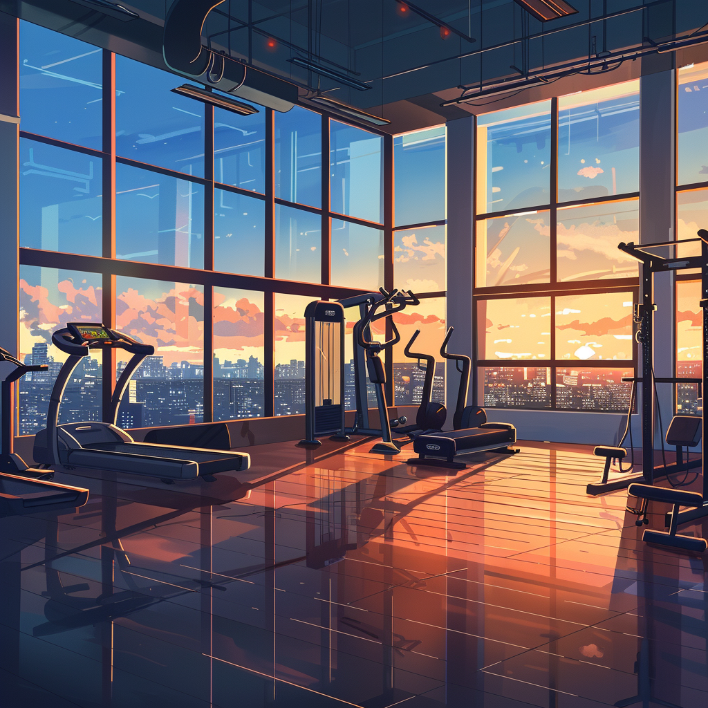 Inside a gym overlooking the city