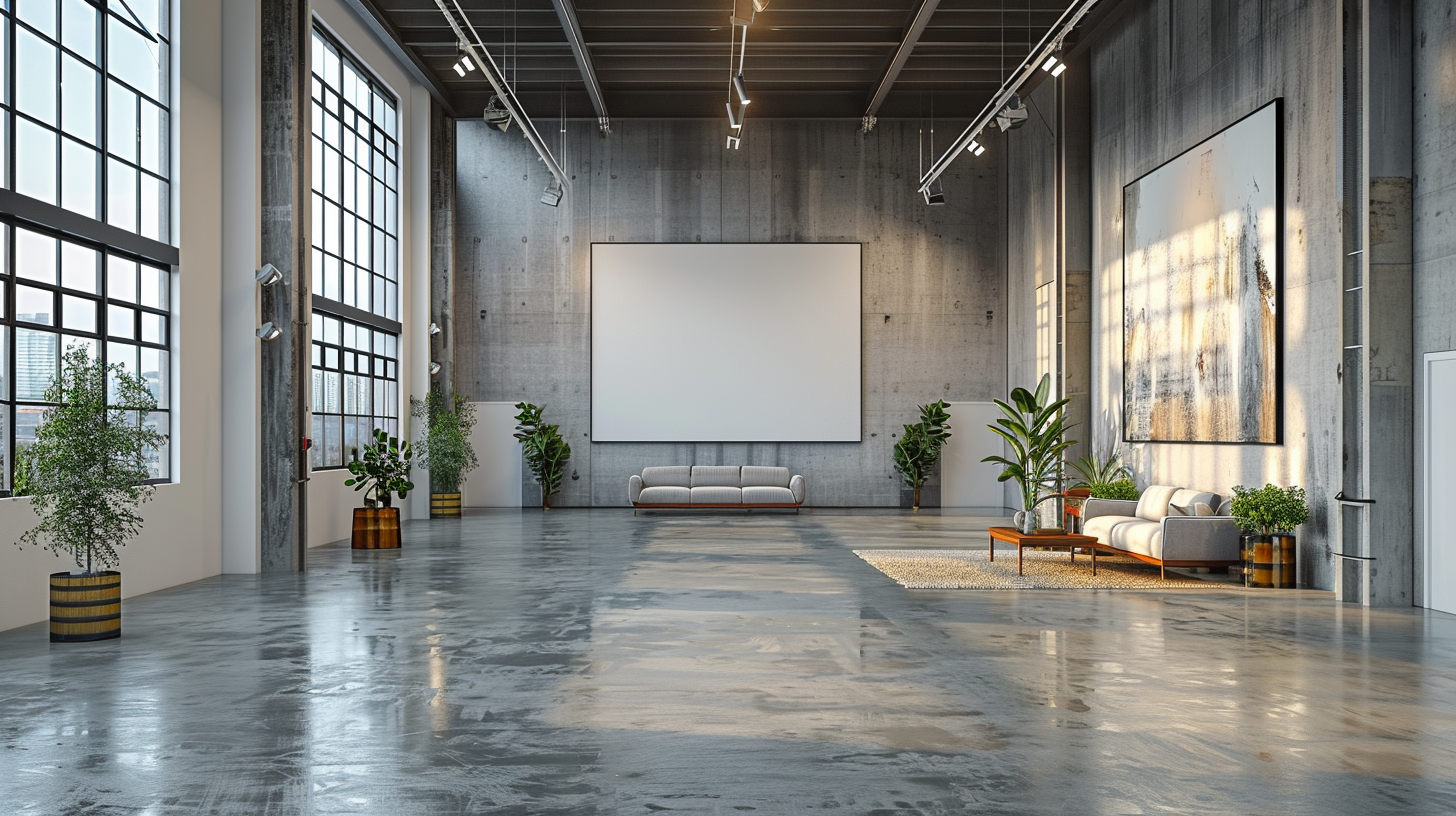 Inside a modern office with two large frames