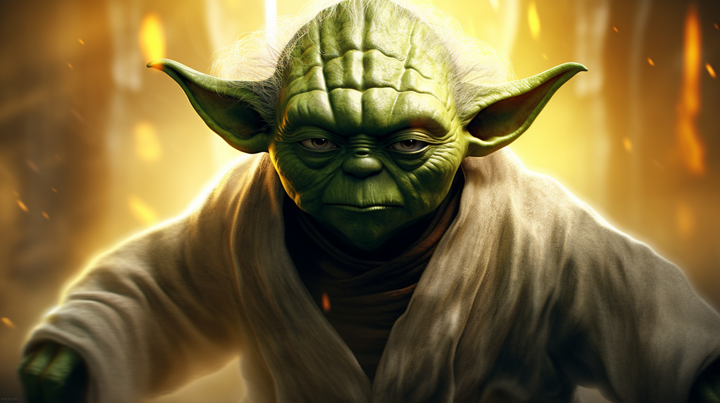 Intense Yoda portrait in mystical swamp setting