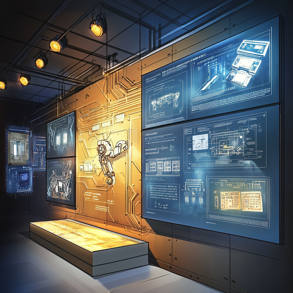 Interactive AI exhibit display with history sketch