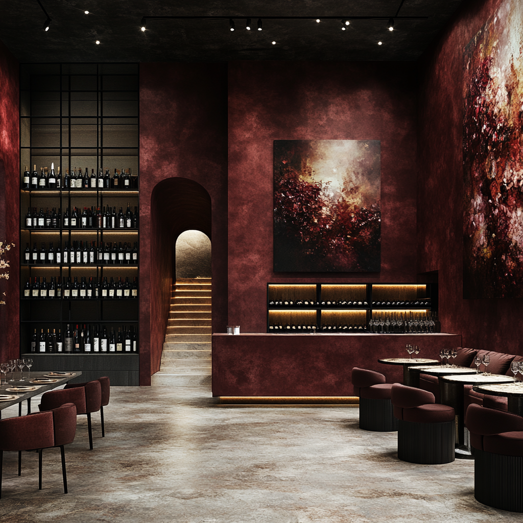 Interior design concept for high end art gallery/wine bar