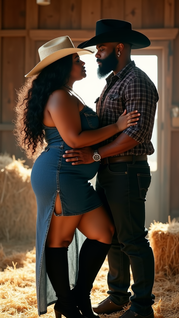 Intimate Cowboy Couple in Rustic Barn Setting
