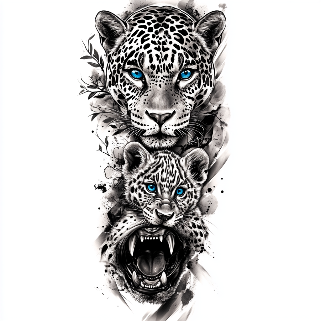 Intricate Black-and-White Jaguar Arm Tattoo Design