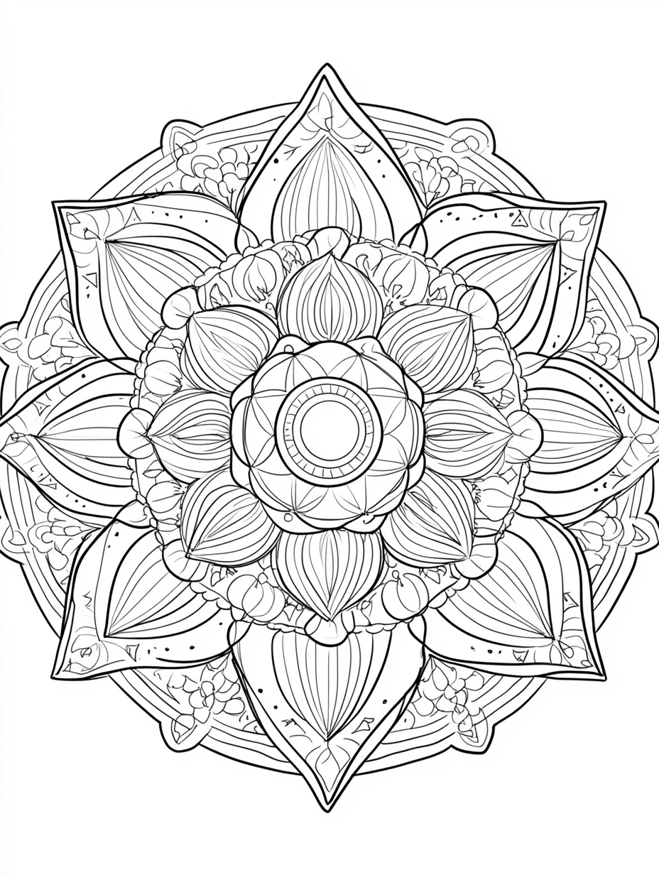 Intricate Mandala Coloring Page for Adults 3:4 Ratio