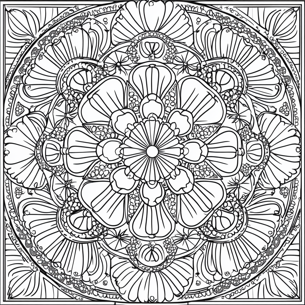 Intricate Mandala Coloring Page for Adults with Geometric Patterns