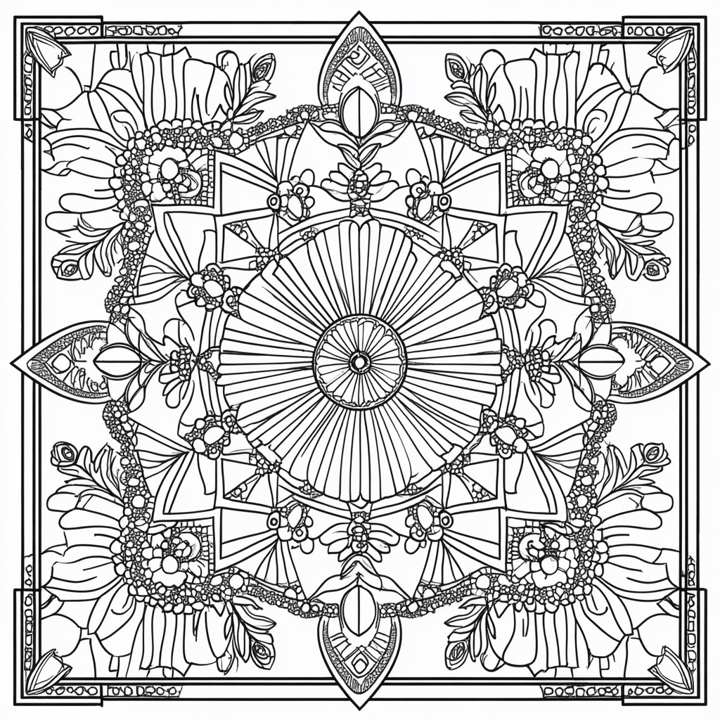 Intricate Mandala Coloring Page with Geometric Patterns