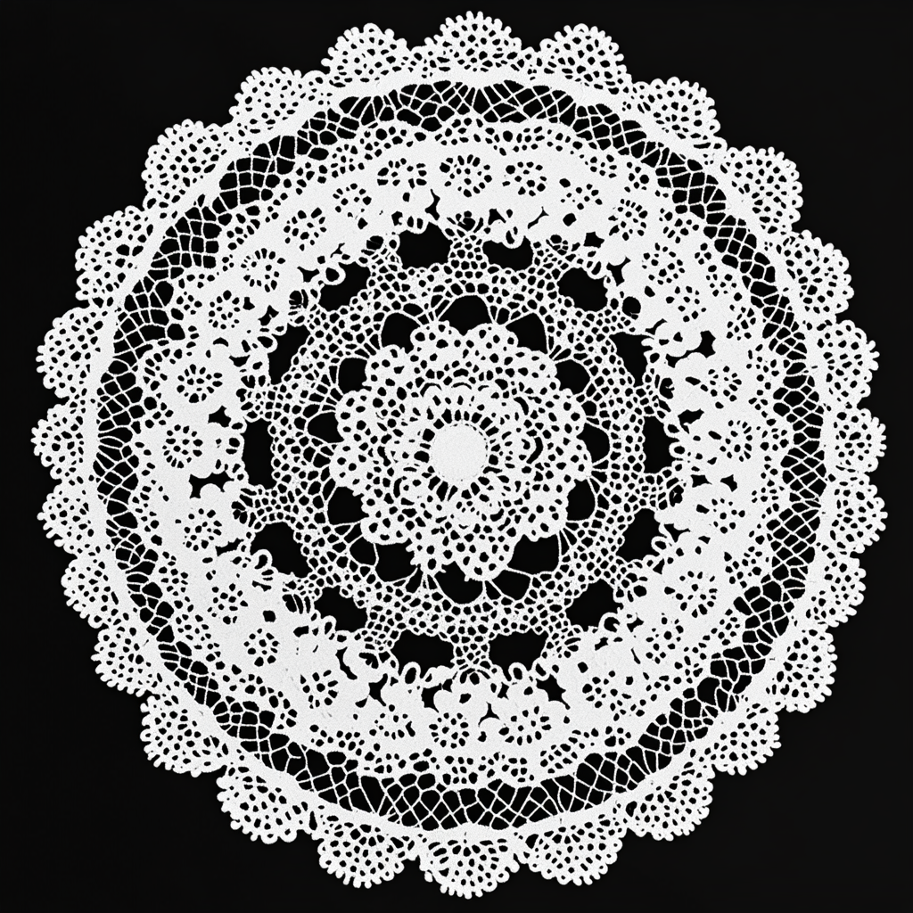 Intricate Vintage Lace Doily on Black Background