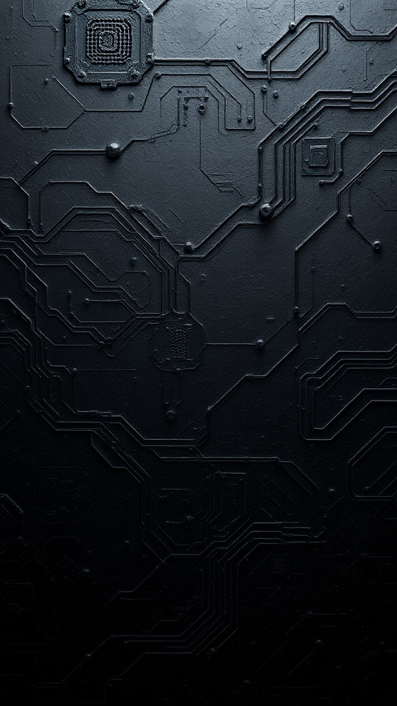 Intricate lines and patterns on dark futuristic background.