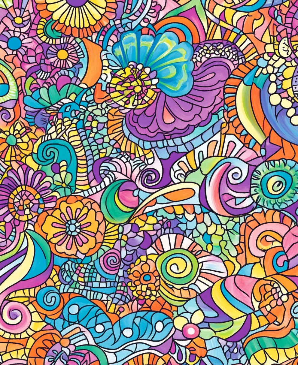 Intricate zentangle design of swirls and floral motifs.