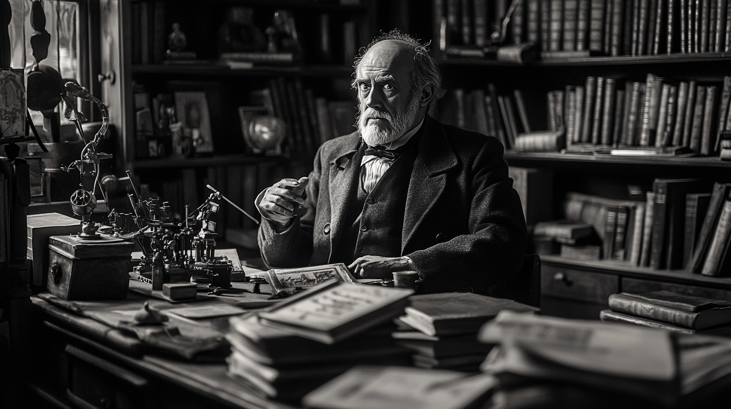 Inventor like Anthony Hopkins, 19th Century Office, Books, Inventions