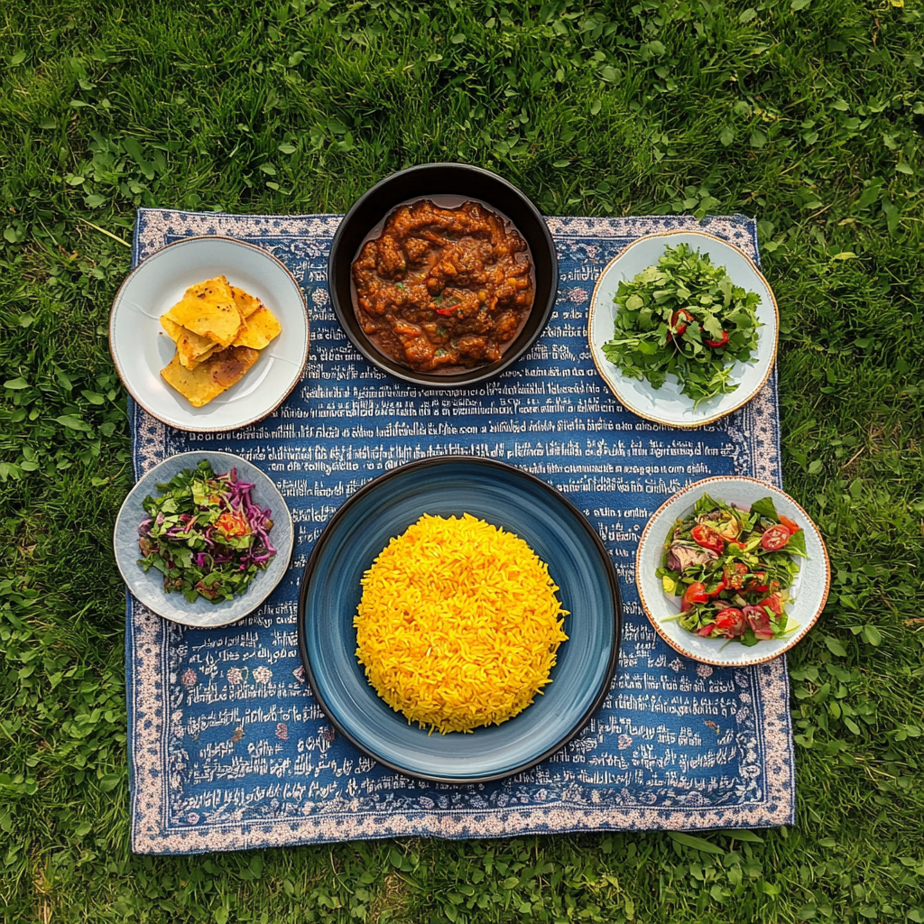 Iranian Lunch Table Set on Traditional Cloth