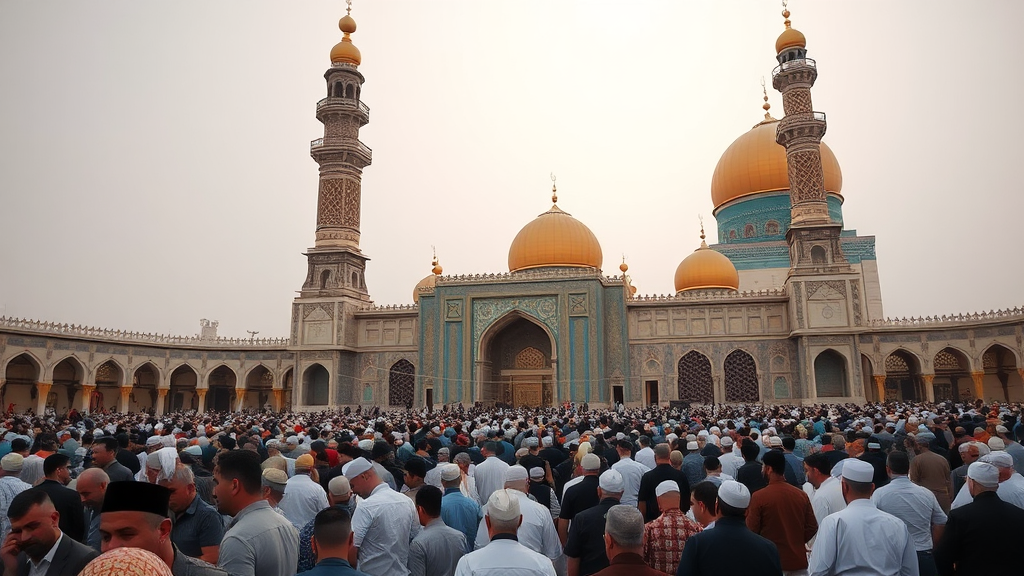 Iranian Muslims praying at Quds Mosque