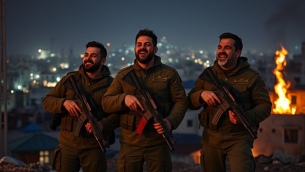 Iranian soldiers destroy Tel Aviv city at night.