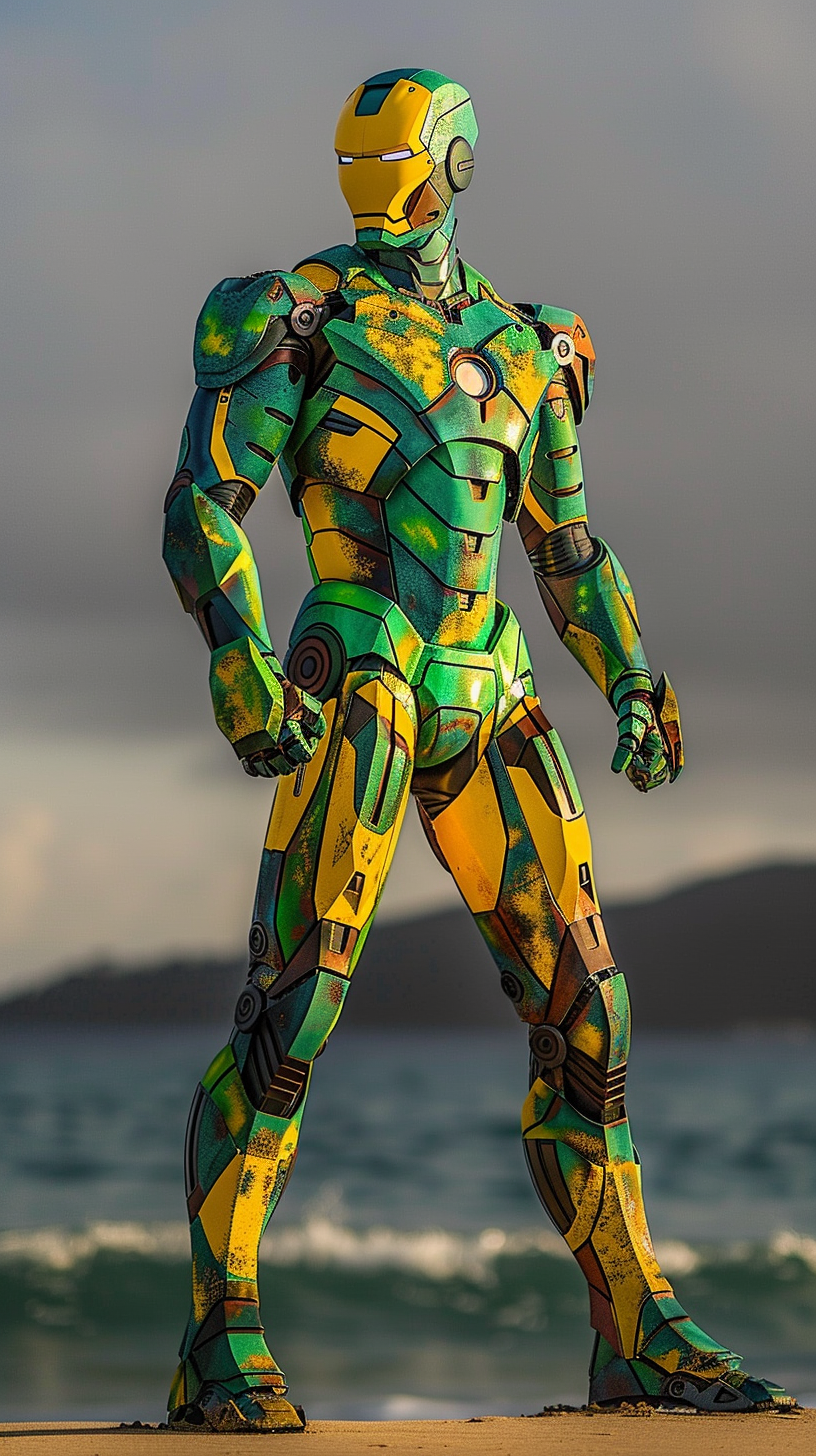 Iron Man's Brazilian-inspired armor with bold colors.