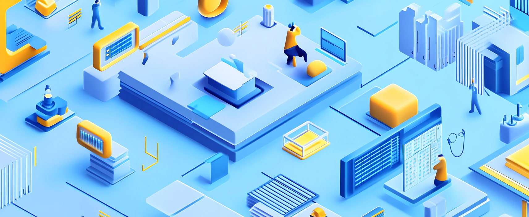 Isometric Blue Technology Design with Abstract Geometric Elements