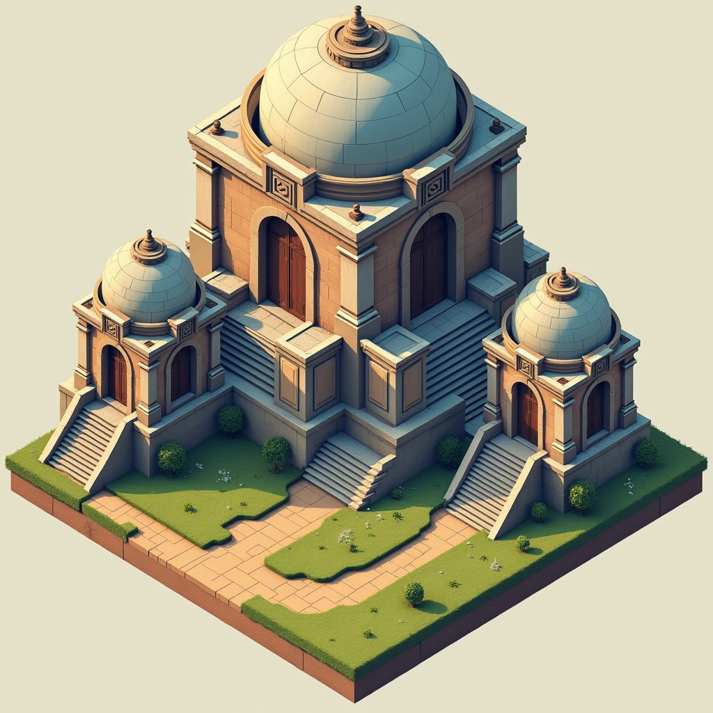Isometric Mausoleum Buildings in Fortnight Style