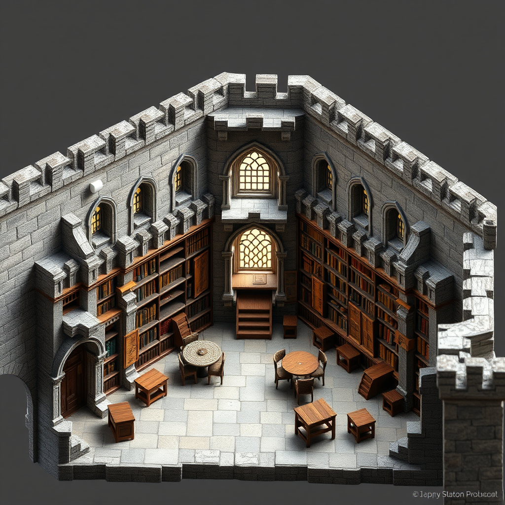 Isometric View of a Small Medieval Library