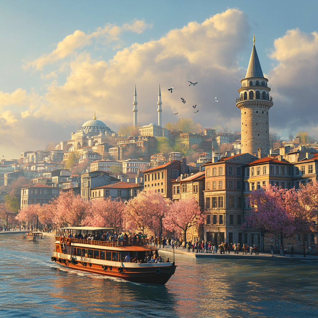 Istanbul City View with Galata Tower 3D Render