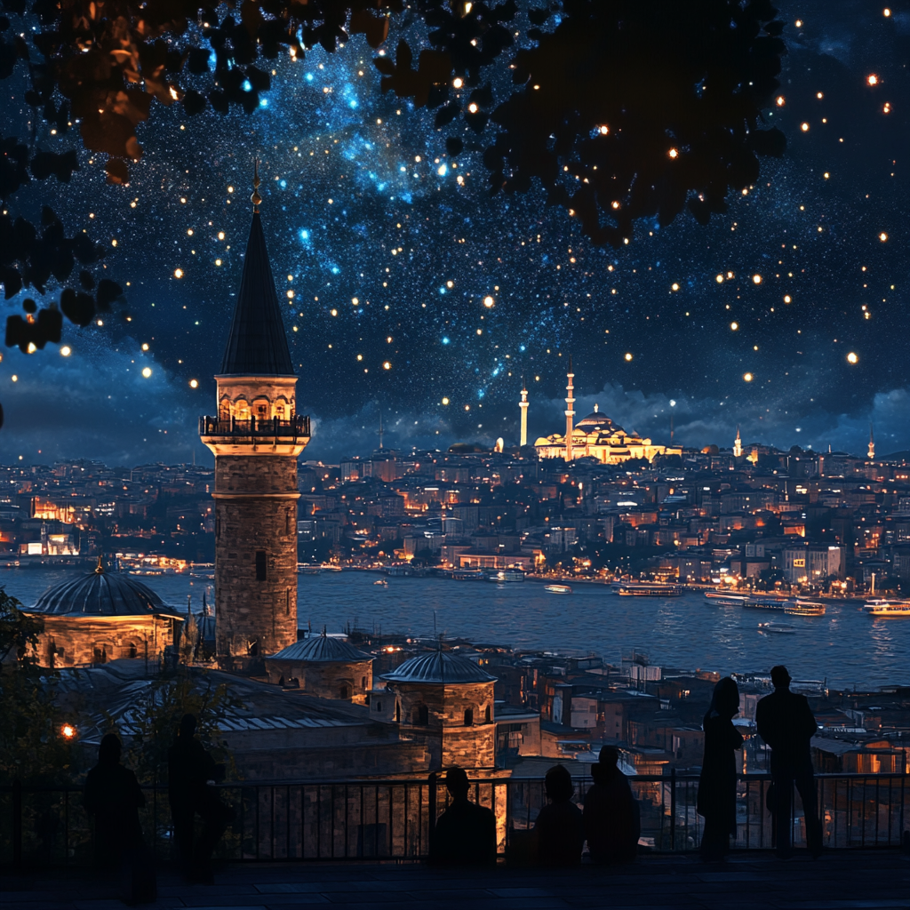 Istanbul City View: 2024s Night Sky Maiden Tower