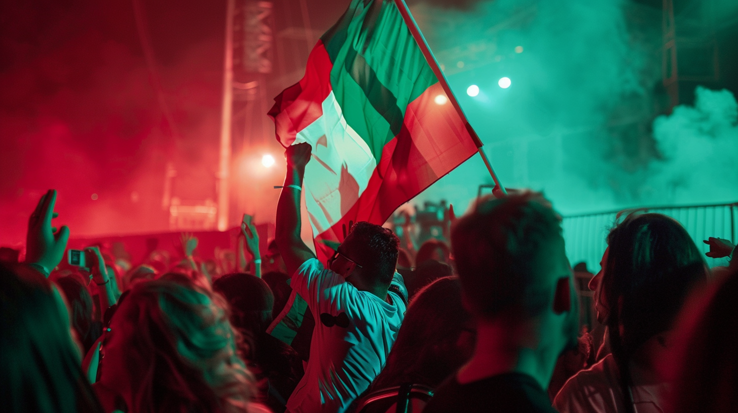 Italian flag held high in techno festival crowd