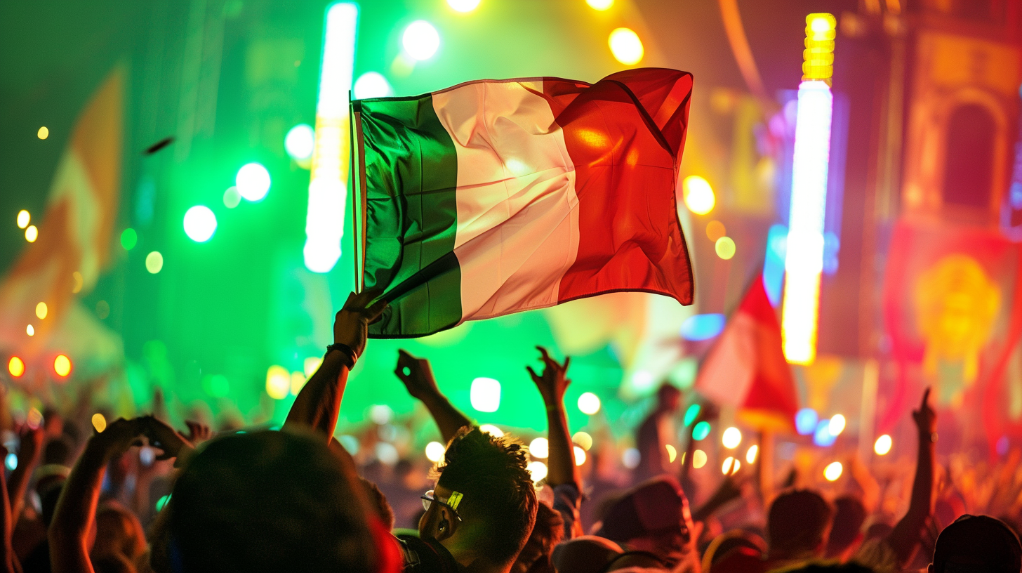 Italian flag raised high at a music festival