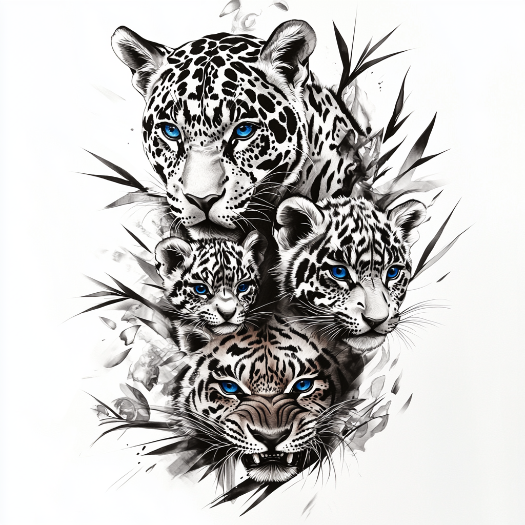 Jaguars and Tiger in Tattoo Art