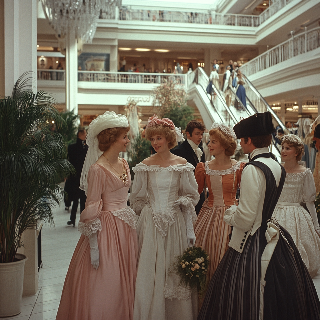 Jane Austen characters act in a hilarious mall.