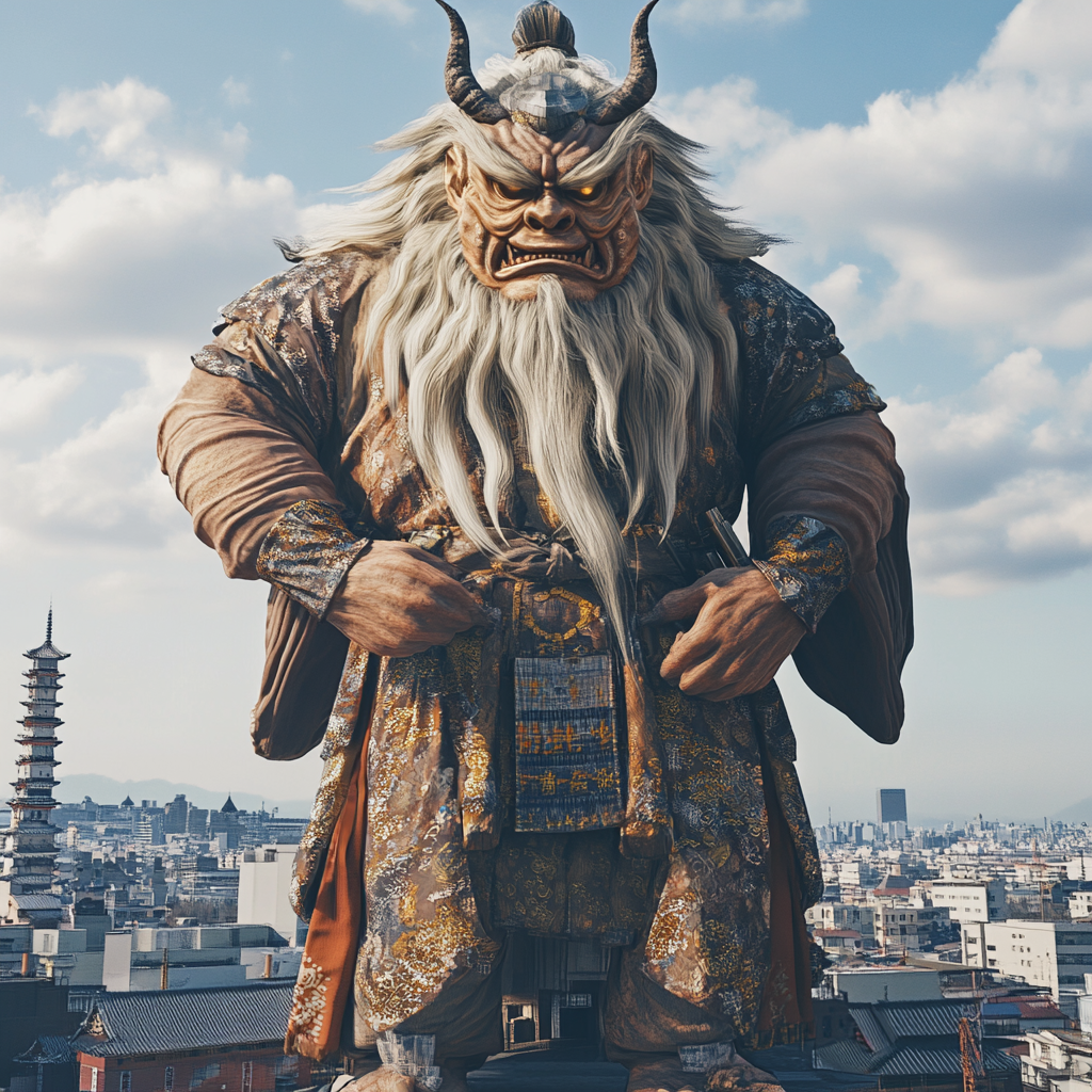 Japanese Giant Yokai in Edo Cityscape, 4k Studio Photo