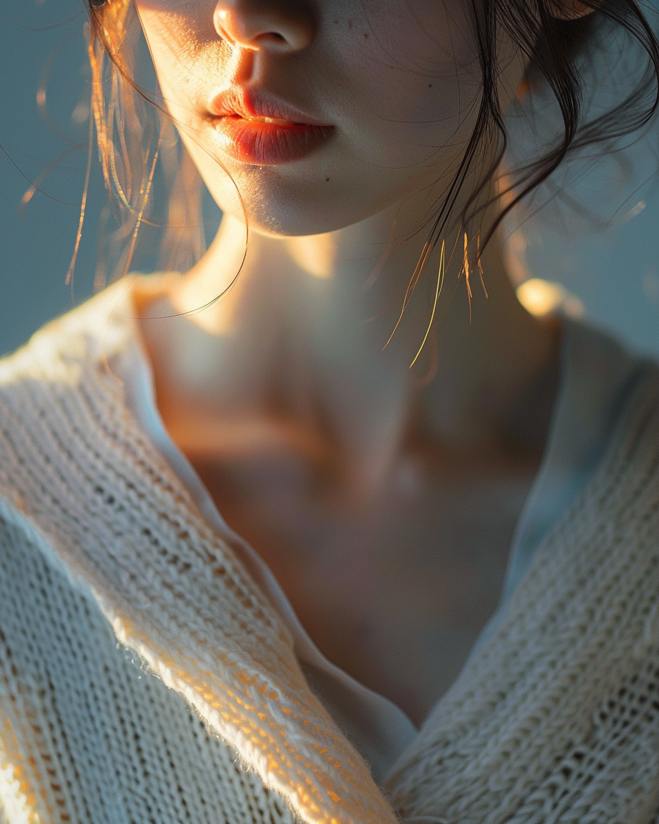 Japanese Girl in White Cardigan, Soft Light Portrait