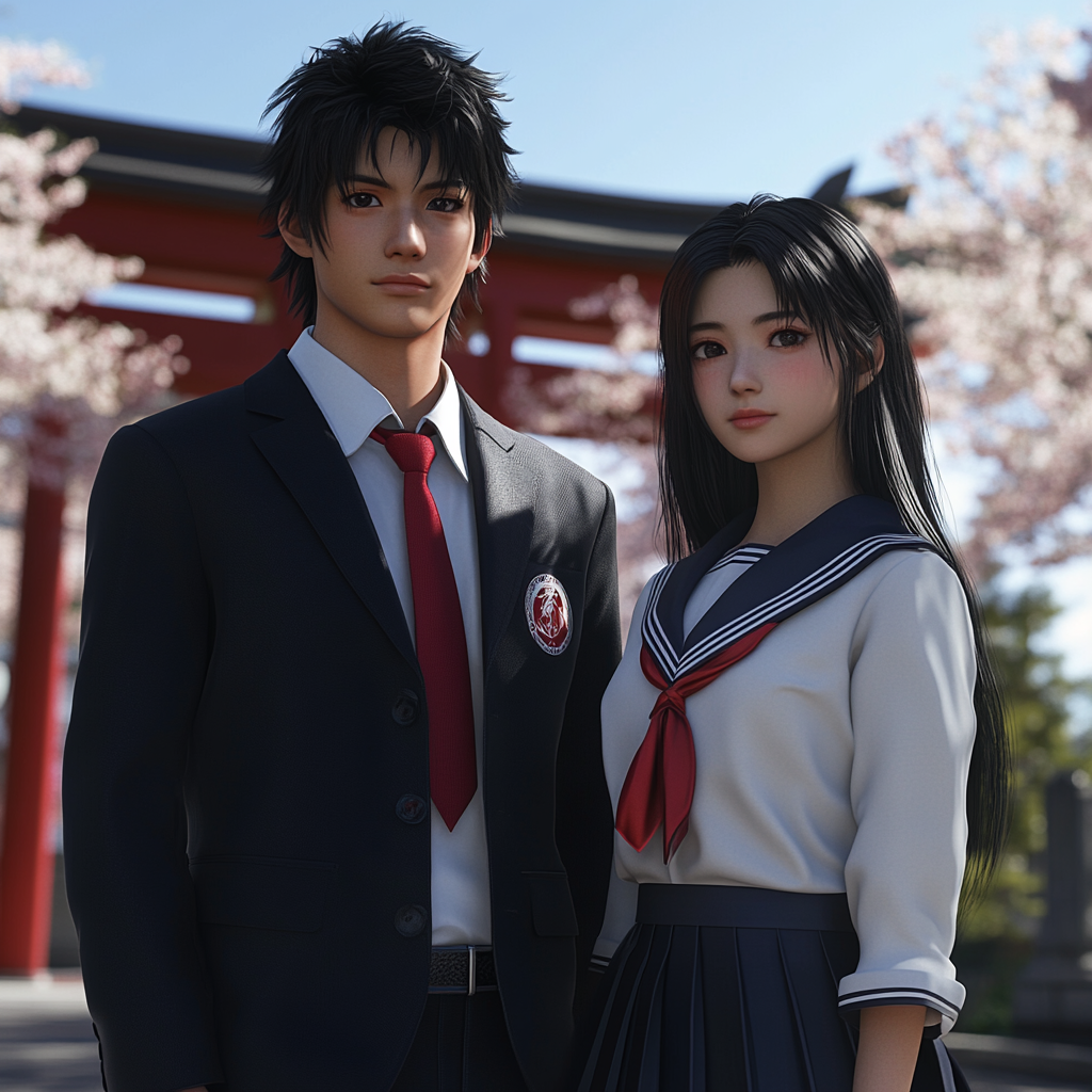 Japanese High School Students Standing