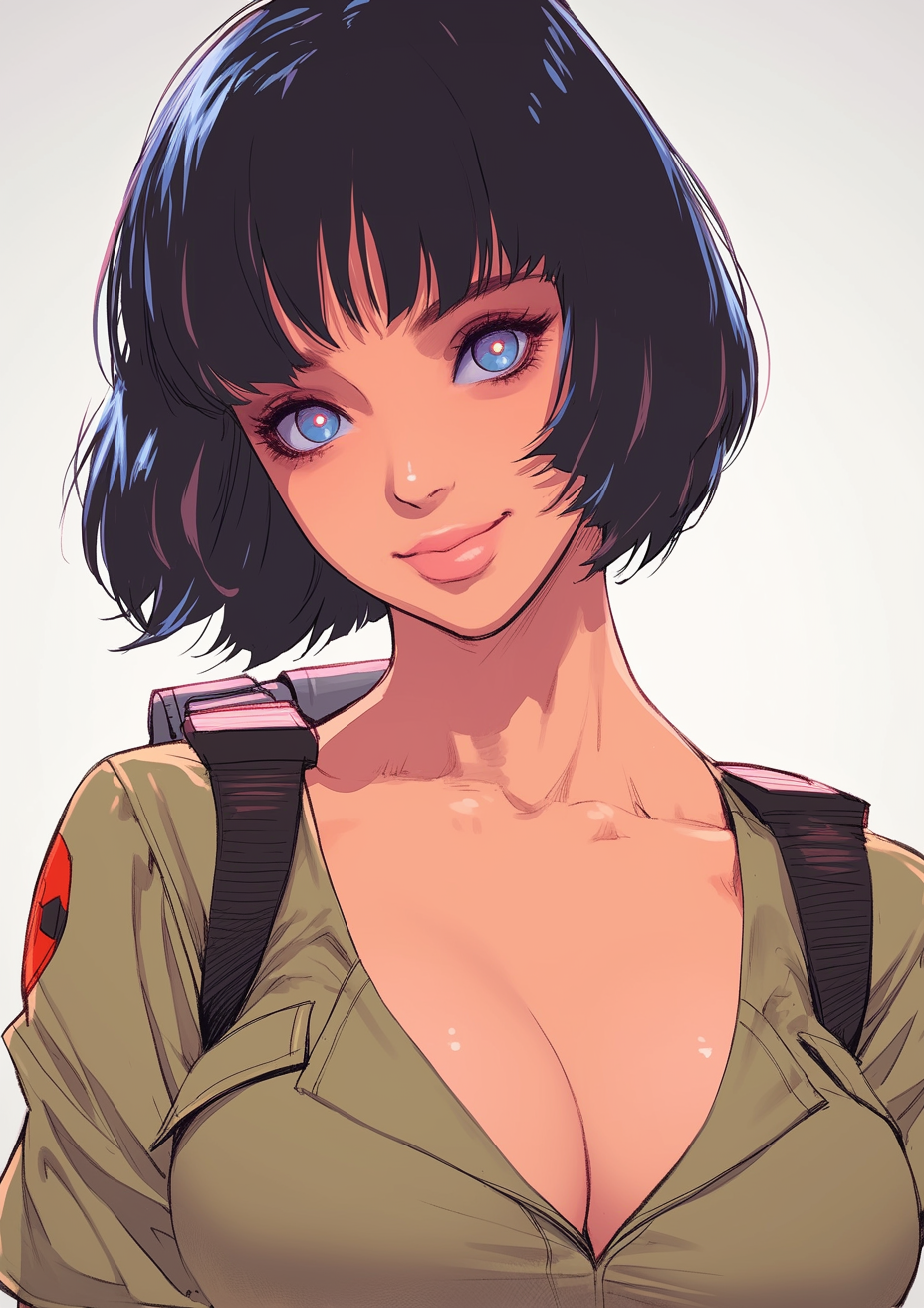 Japanese Woman in Ghostbusters Uniform Cartoon Portrait