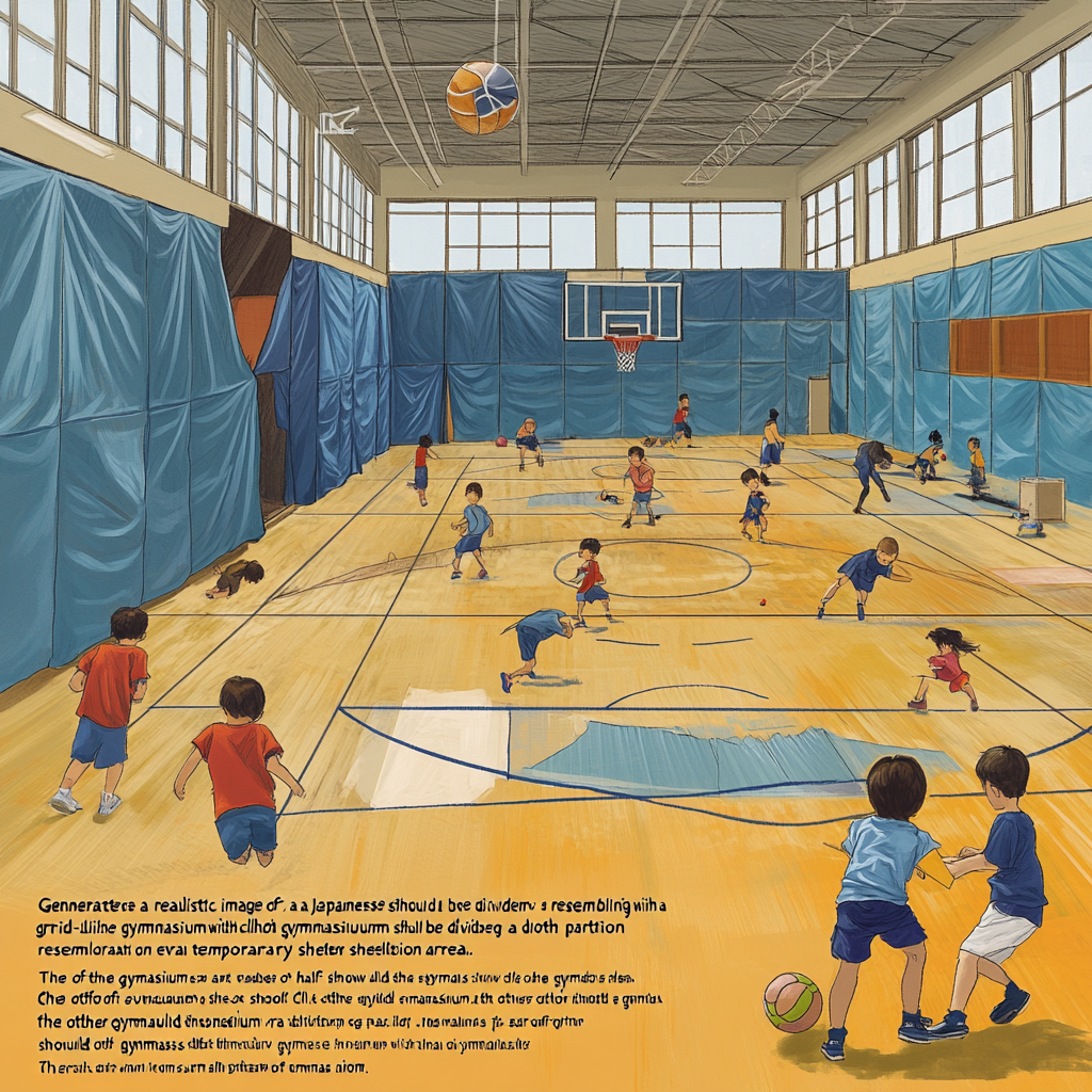 Japanese elementary school gymnasium: shelter and play