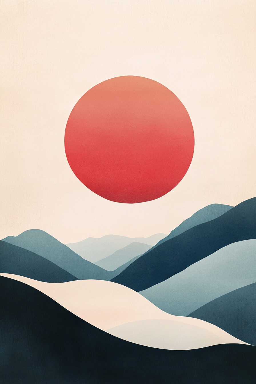 Japanese landscape with soft colors and smooth lines