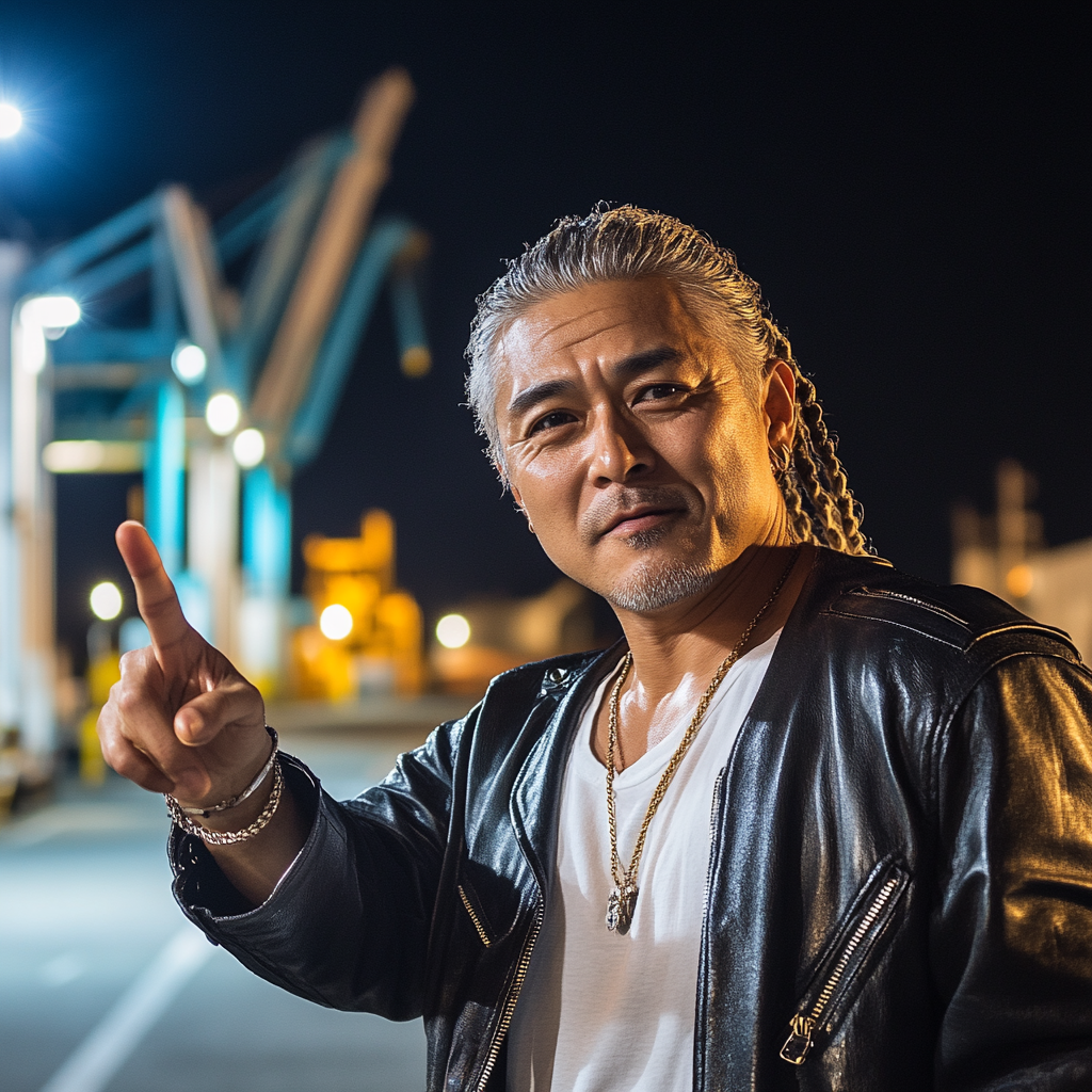 Japanese man in leather jacket