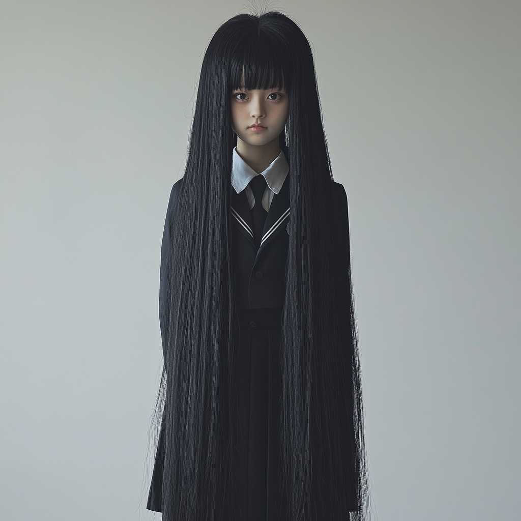 Japanese person with standing black hair in school uniform