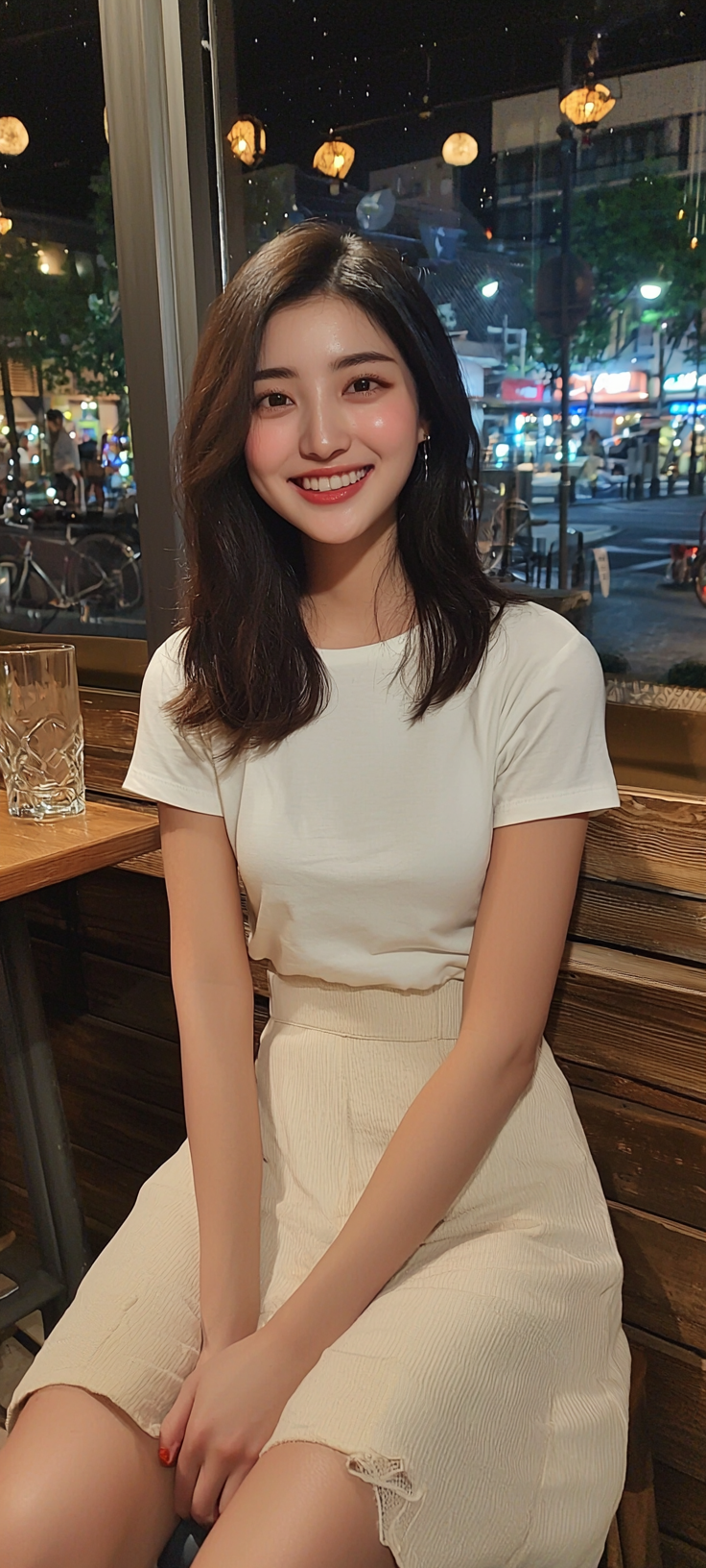 Japanese woman, TV personality, smiling, perfect makeup, 26yo.