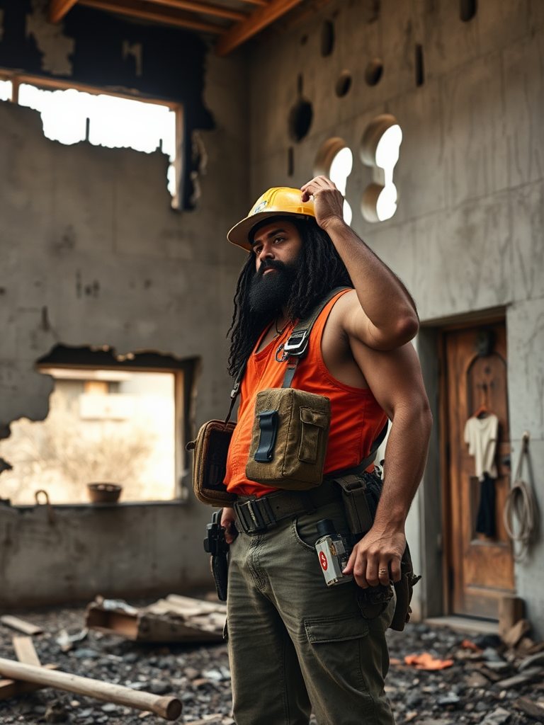 Jason Momoa at burnt school construction site