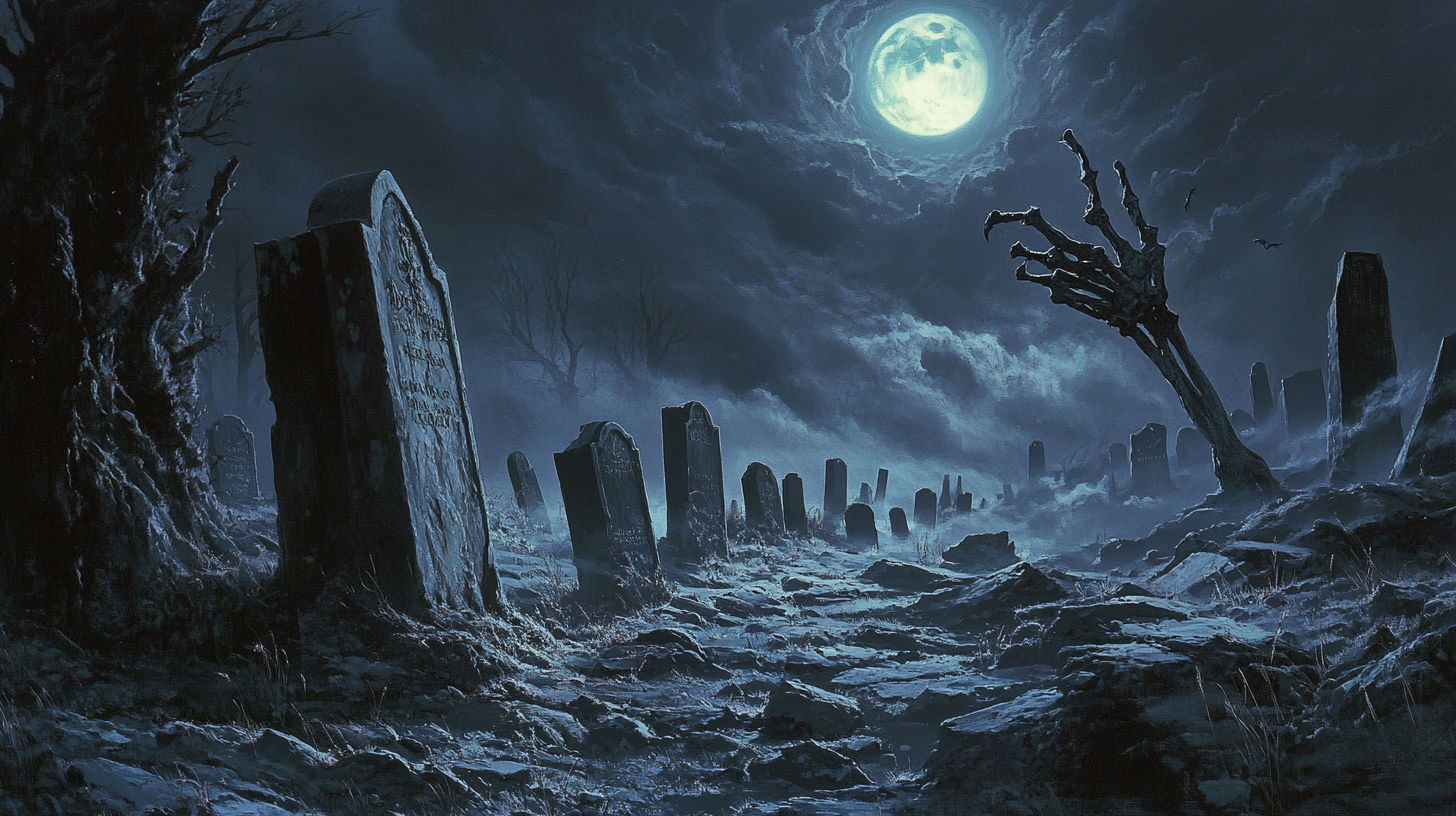 Jeff Easley Style Moonlit Old Graveyard Painting 