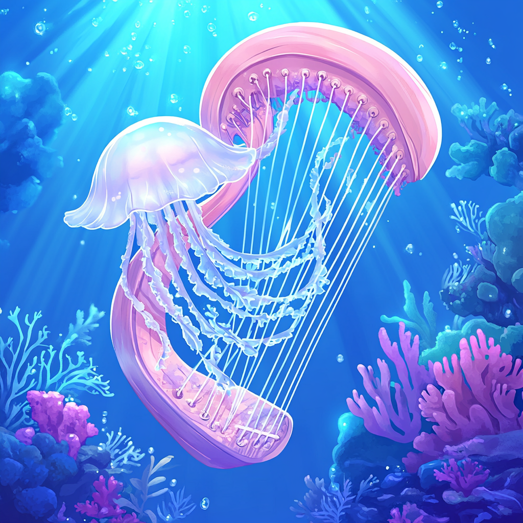 Jellyfish Playing Seaweed Harp in Ocean - Fishdom Game