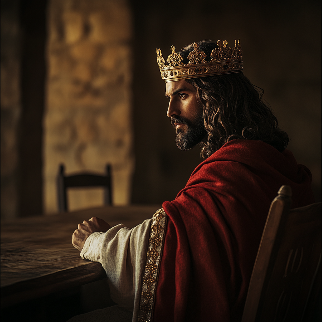 Jesus, King at Table, Empty Chair in Front