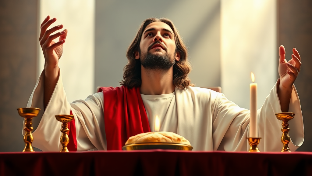 Jesus Celebrating Holy Qurbana with Bread and Wine