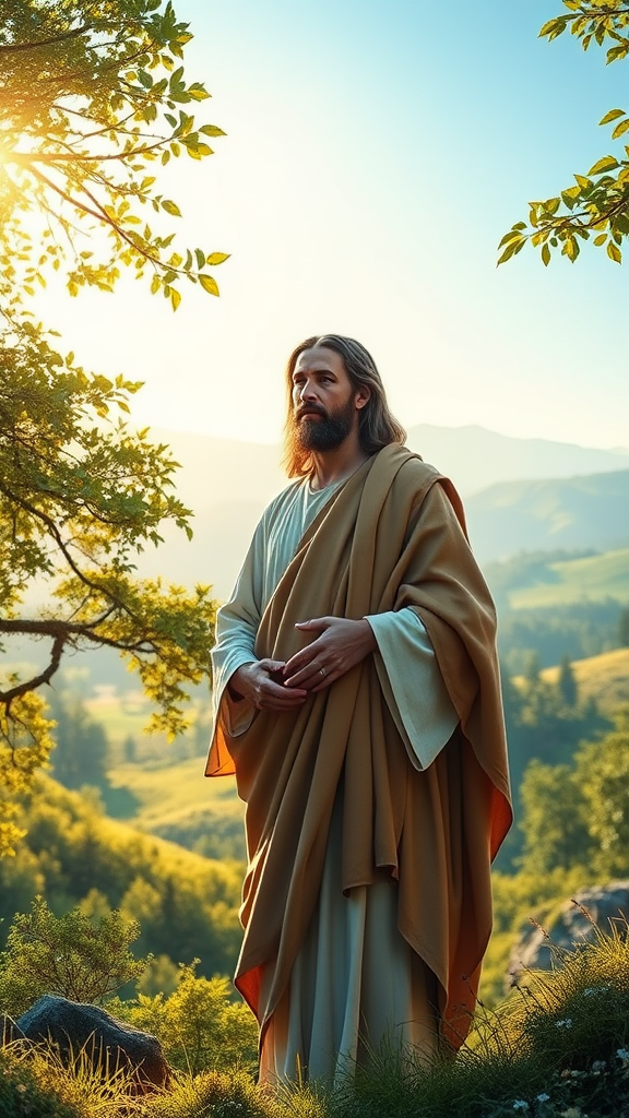 Jesus Christ in Tranquil Natural Landscape