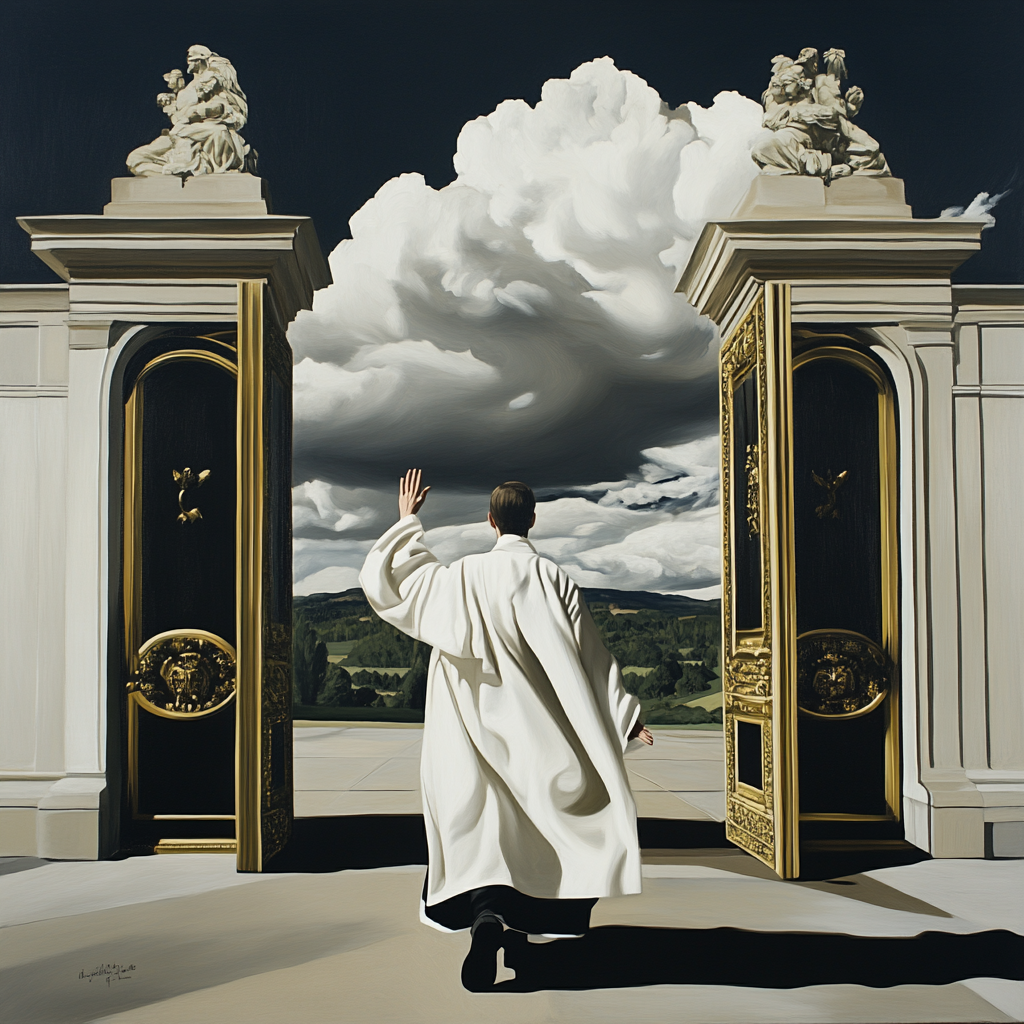 Jesus in White Robes at Heaven's Golden Gates