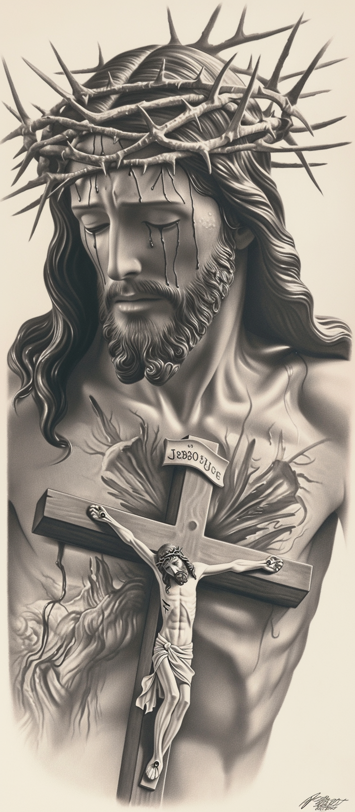 Jesus on Cross, Realistic Chicano Tattoo Design