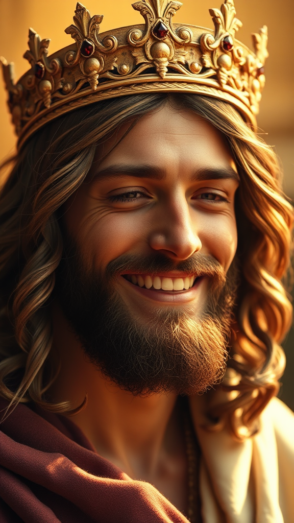 Jesus with Crown of Thorns Smiling Realistically