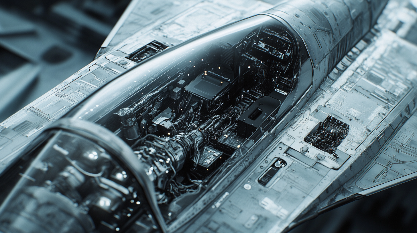 Jet fighter composition diagram with detailed high-tech technology.