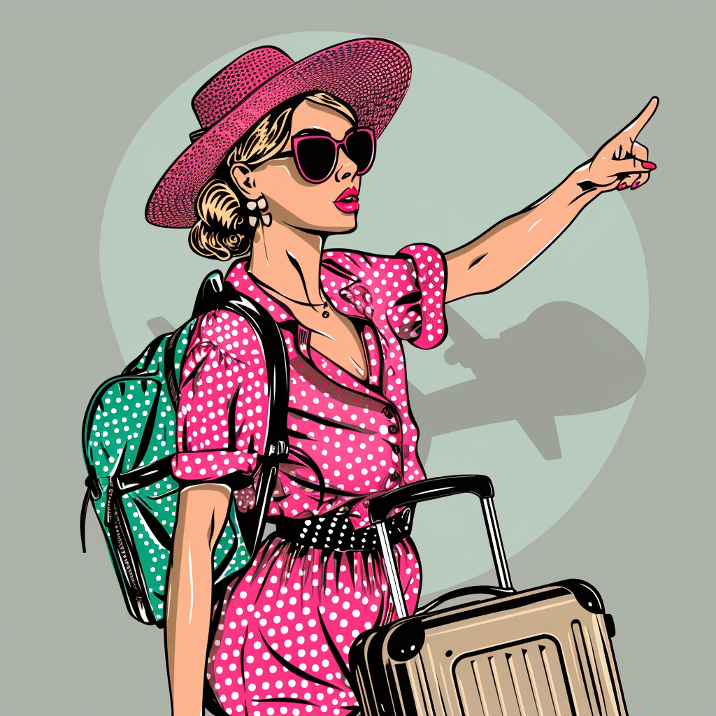 Jetlagged Woman in Pink Polka Dot Shirt Vector 