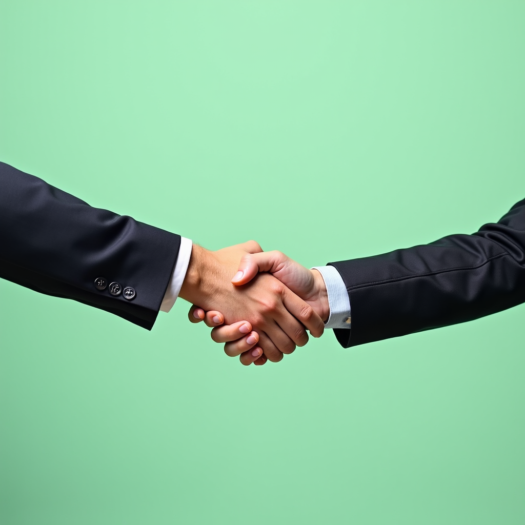 Job Candidate Handshake with Recruiter on Green Backdrop