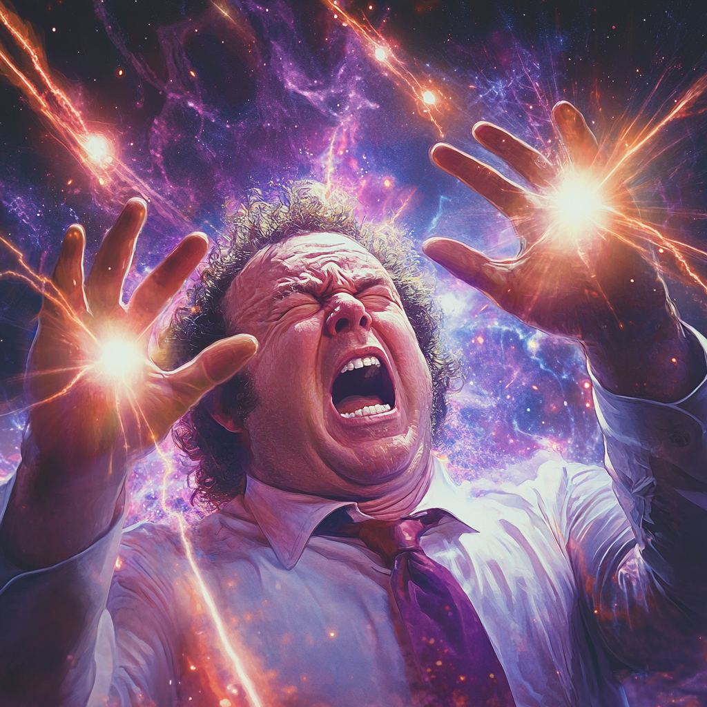 John C Reilly as transcending being with clawed hands, lasers.