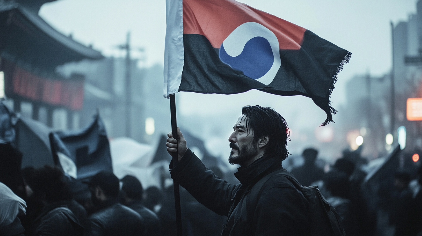 John Wick raises Korean flag at peaceful protest